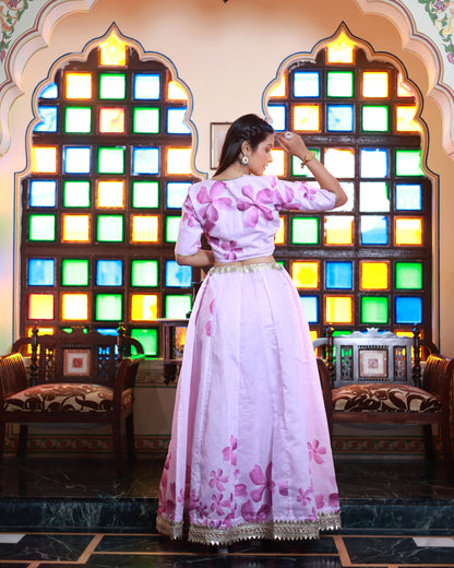 SHUBHA PRINTED CHANDERI LEHENGA SET