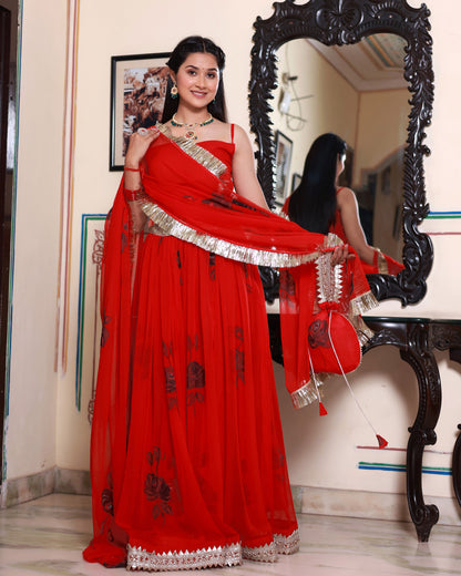GAYATRI RED HAND PAINTED LEHENGA SET
