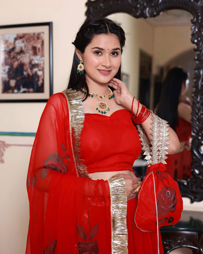 GAYATRI RED HAND PAINTED LEHENGA SET