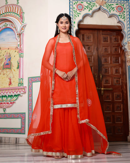 KESARIYA GEORGETTE SHARARA SET