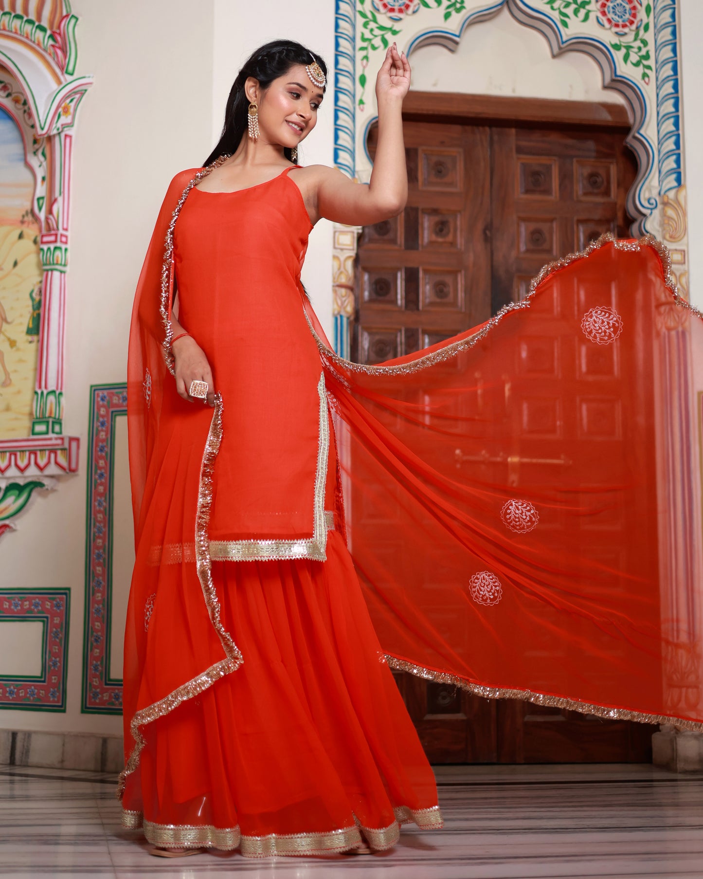 KESARIYA GEORGETTE SHARARA SET