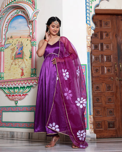 REVATI SATIN HAND PAINTED SUIT SET