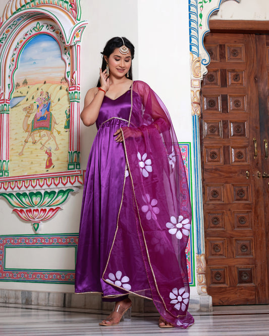 REVATI SATIN HAND PAINTED SUIT SET