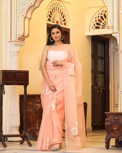 ROSE TIFFANY HAND-PAINTED SAREE