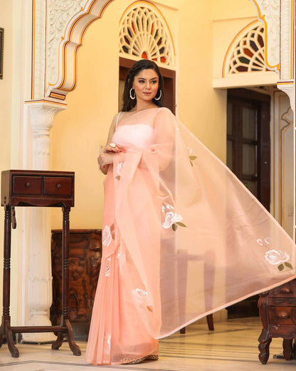 ROSE TIFFANY HAND-PAINTED SAREE