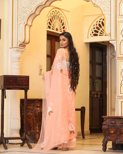 ROSE TIFFANY HAND-PAINTED SAREE