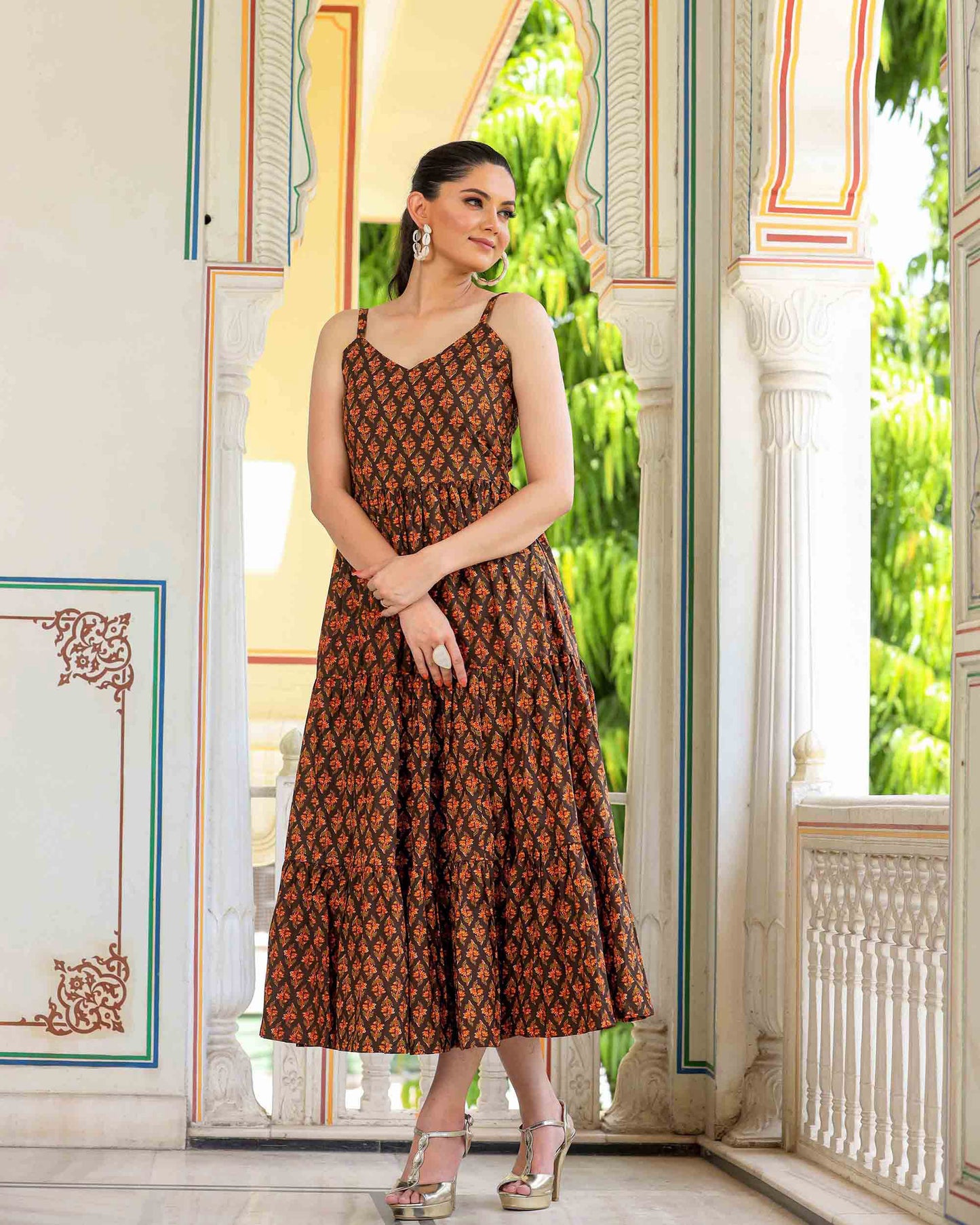 WALNUT FLORAL PRINTED COTTON DRESS