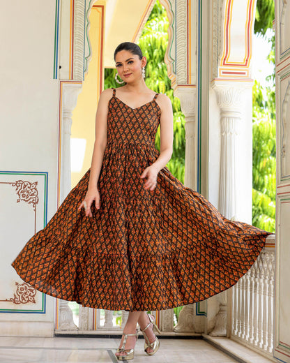 WALNUT FLORAL PRINTED COTTON DRESS