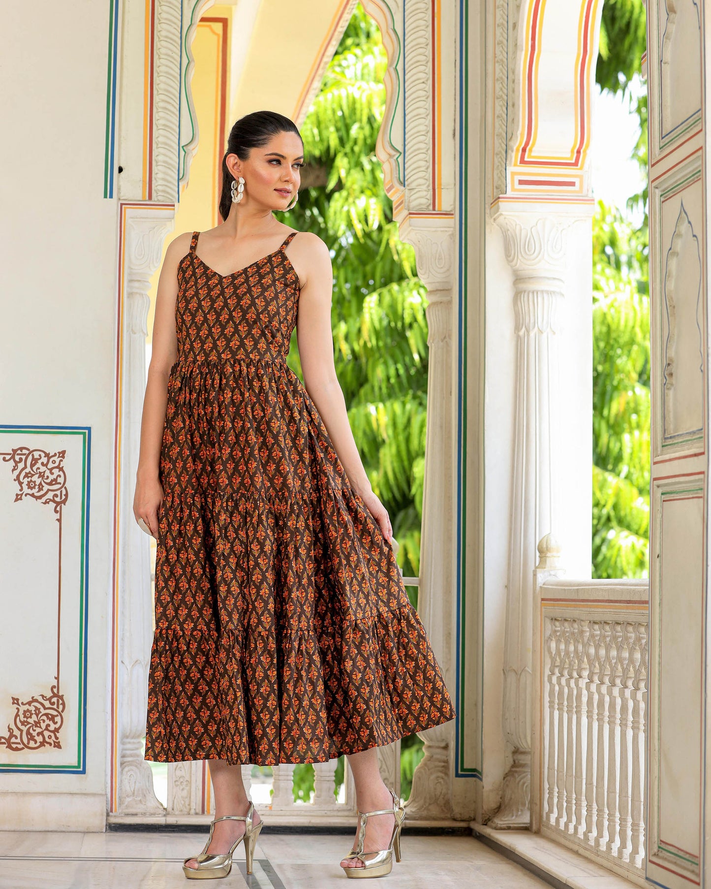 WALNUT FLORAL PRINTED COTTON DRESS