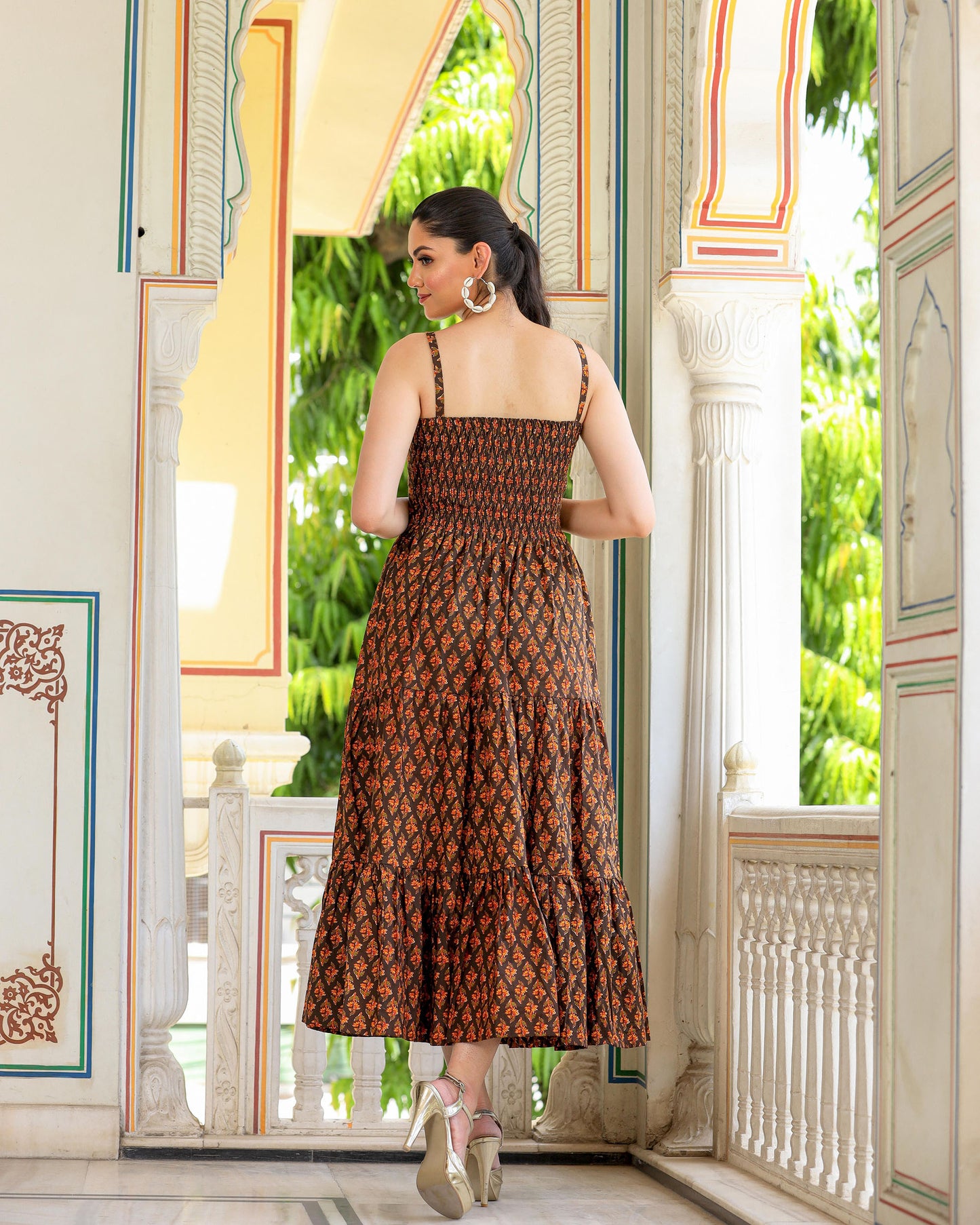 WALNUT FLORAL PRINTED COTTON DRESS