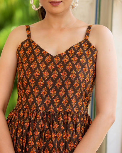 WALNUT FLORAL PRINTED COTTON DRESS