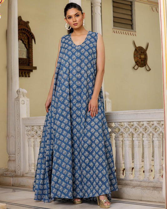INDIGO COTTON MAXI DRESS