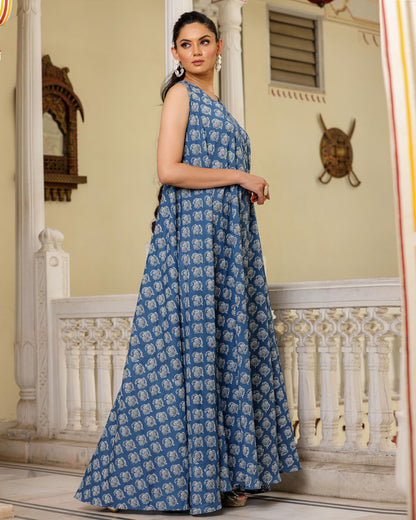 INDIGO COTTON MAXI DRESS