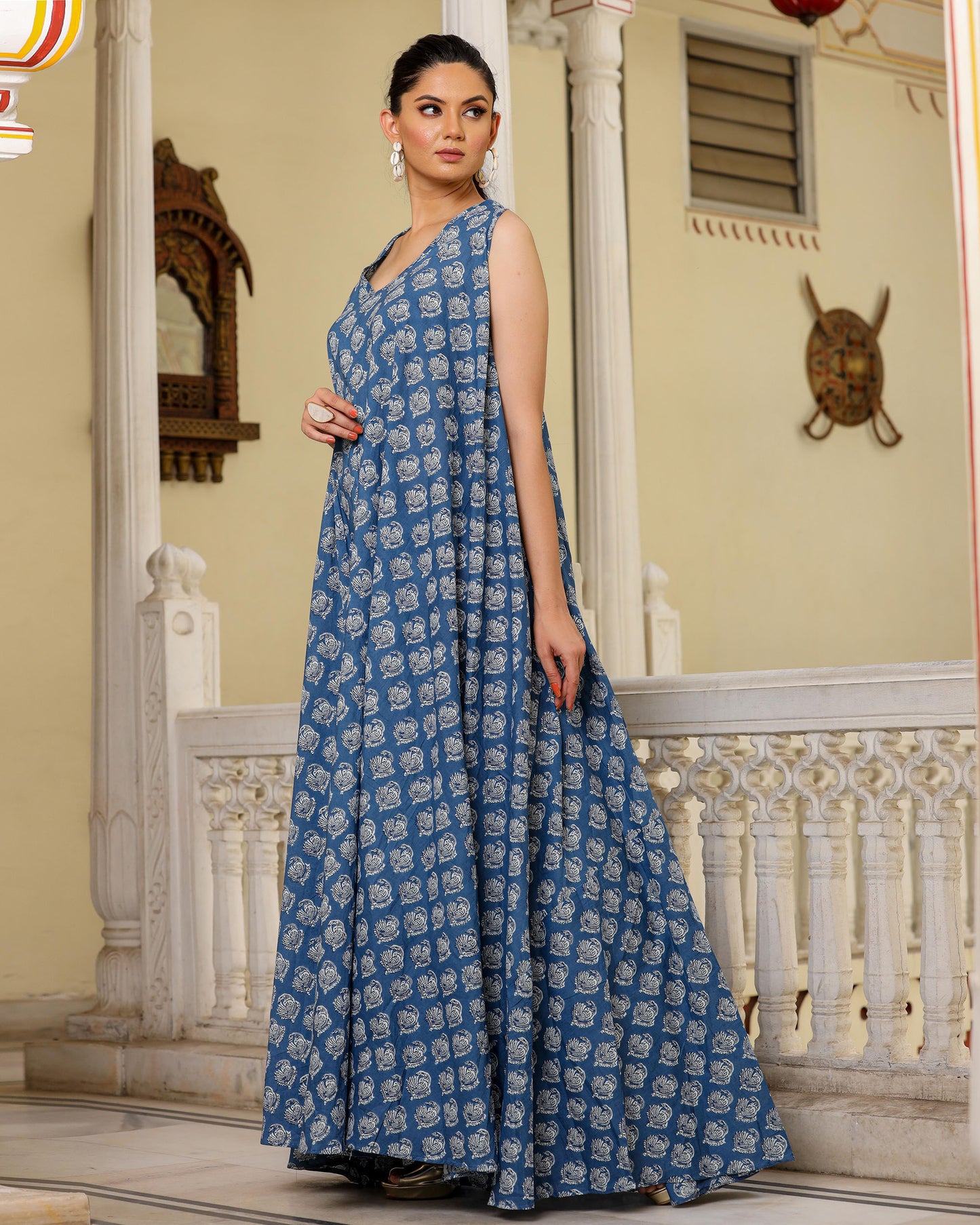 INDIGO COTTON MAXI DRESS