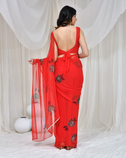 RED HAND PAINTED SAREE