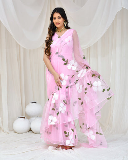 PINK HAND PAINTED GOWN SAREE