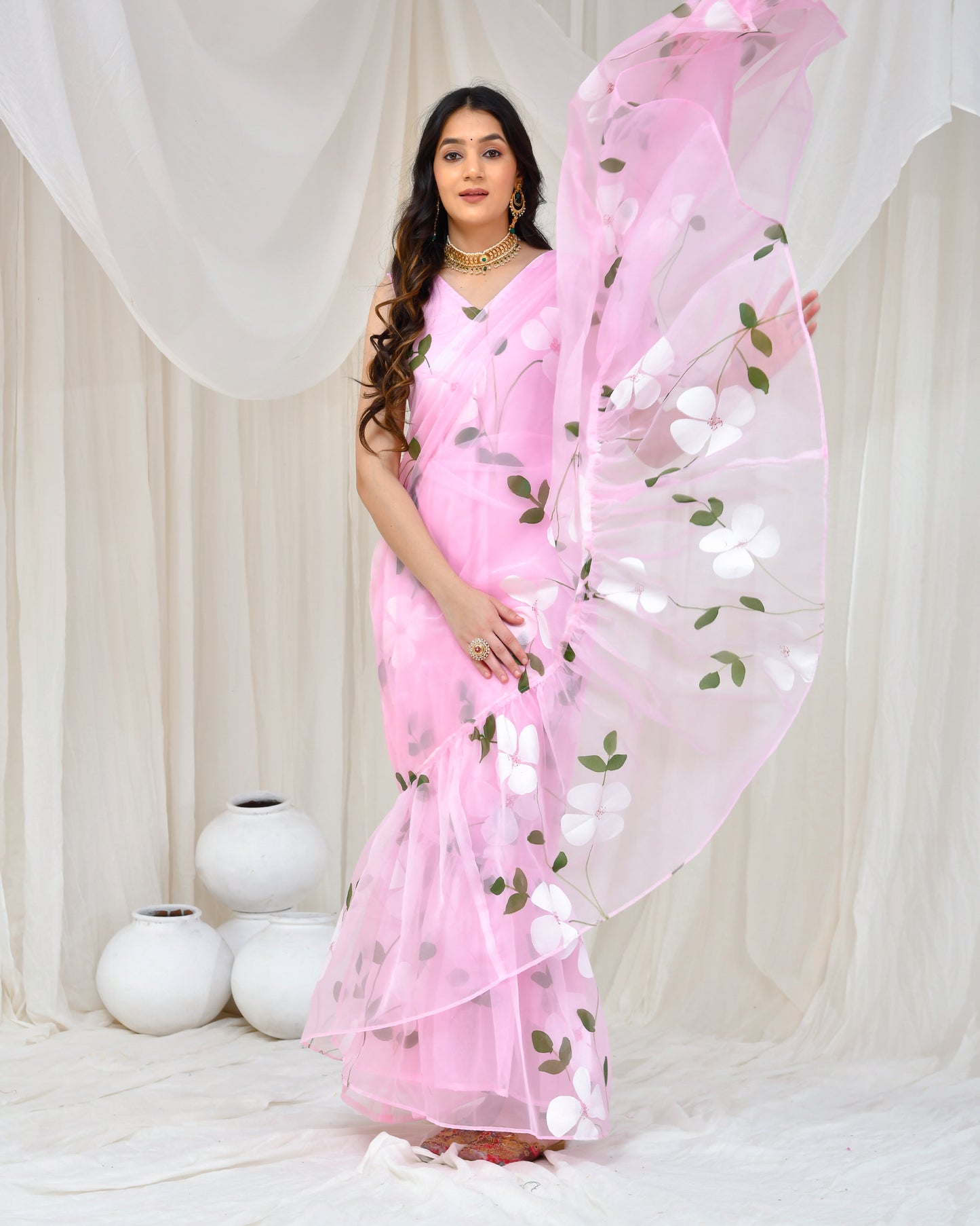 PINK HAND PAINTED GOWN SAREE
