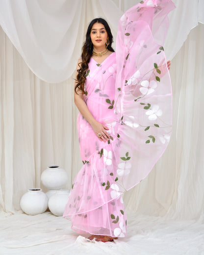 PINK HAND PAINTED GOWN SAREE
