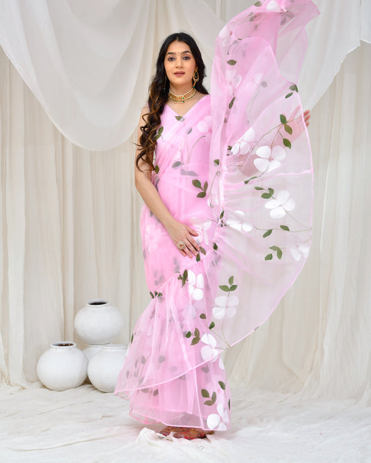 PINK HAND PAINTED GOWN SAREE