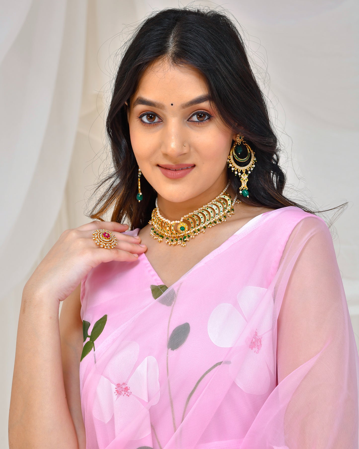 PINK HAND PAINTED GOWN SAREE