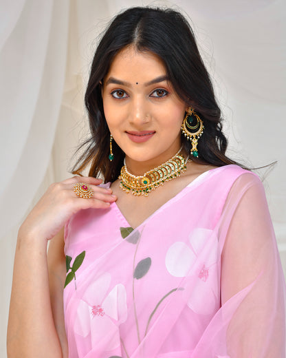 PINK HAND PAINTED GOWN SAREE