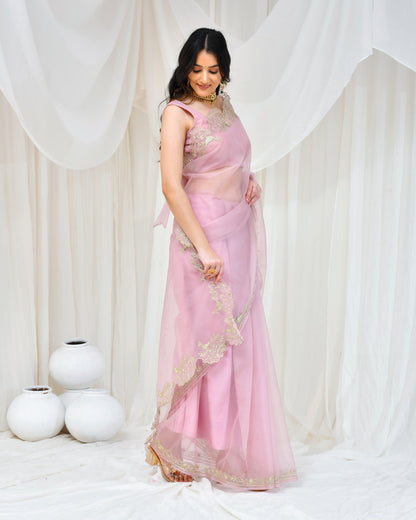 ROSE GOLD ORGANZA AARI EMBROIDERED SAREE