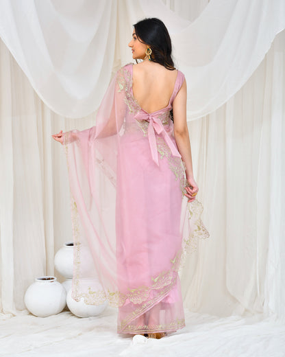 ROSE GOLD ORGANZA AARI EMBROIDERED SAREE