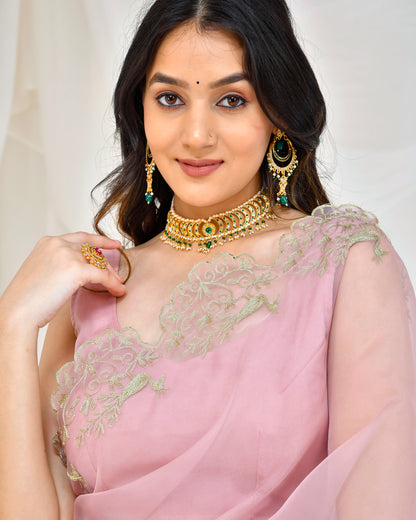 ROSE GOLD ORGANZA AARI EMBROIDERED SAREE