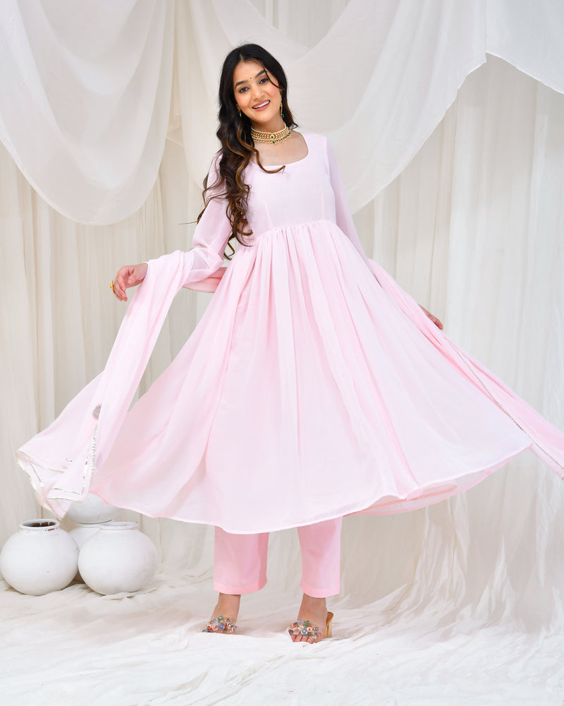 POWDER PINK GEORGETTE ANARKALI SET