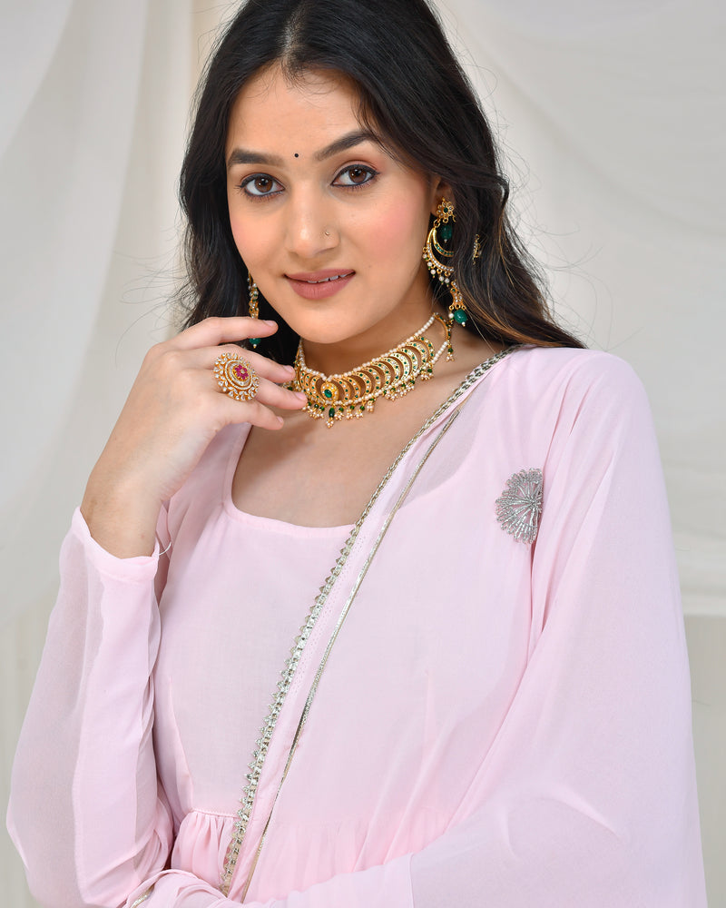 POWDER PINK GEORGETTE ANARKALI SET