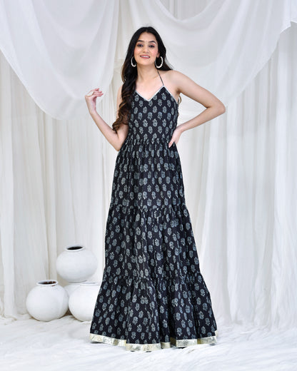 BLACK PRINTED COTTON DRESS