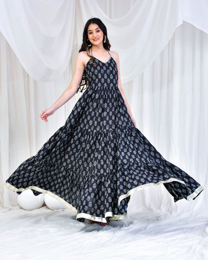 BLACK PRINTED COTTON DRESS