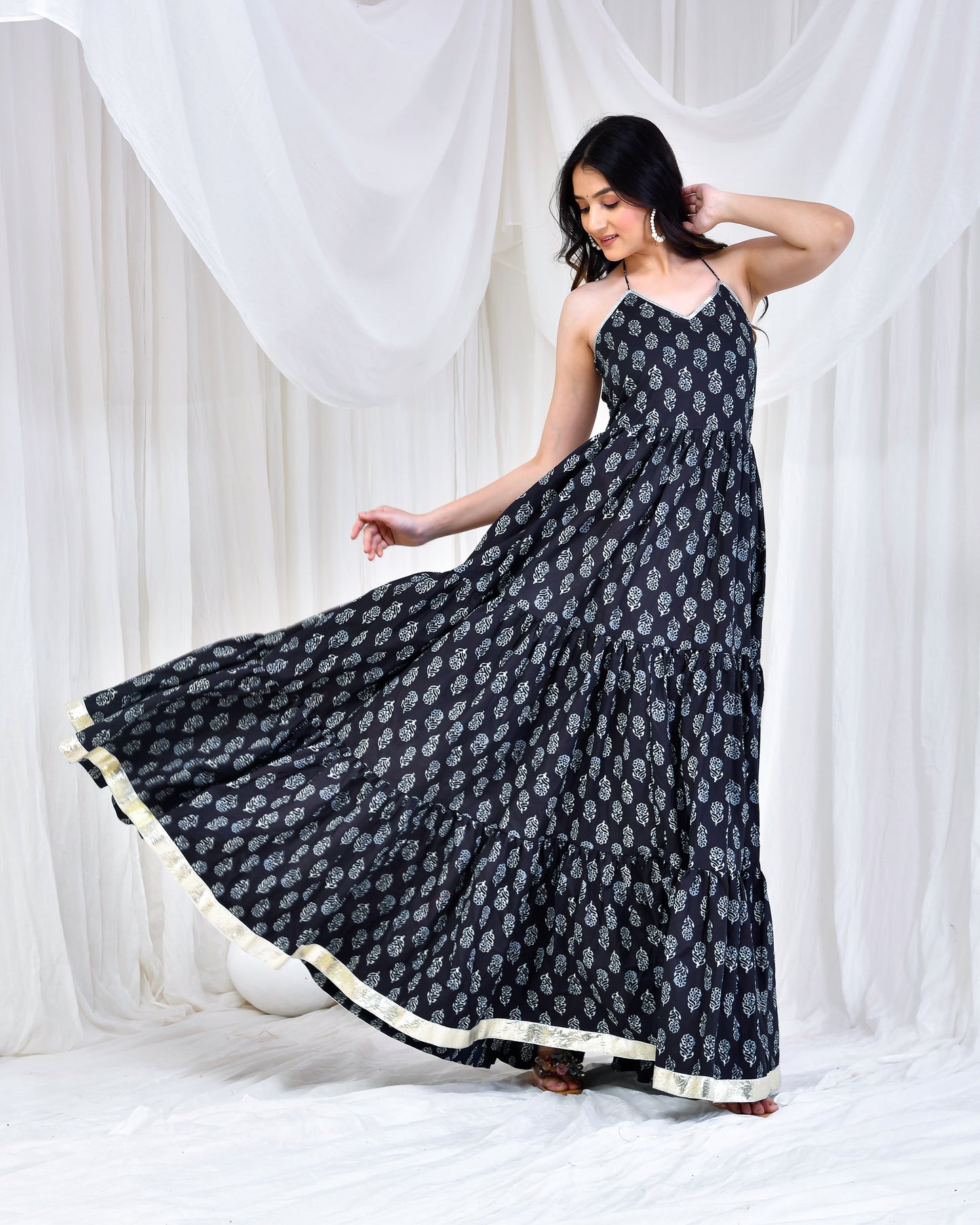 BLACK PRINTED COTTON DRESS