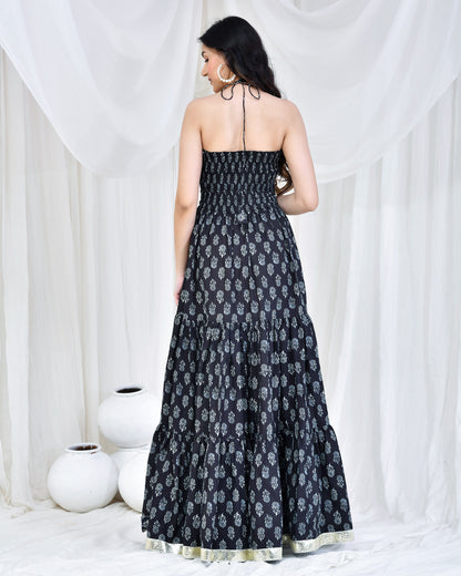 BLACK PRINTED COTTON DRESS