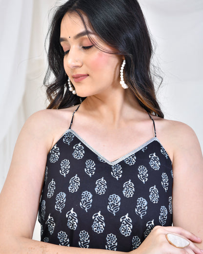 BLACK PRINTED COTTON DRESS