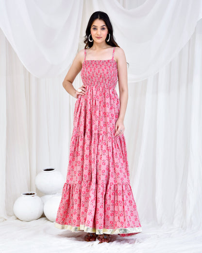 PINK HAND BLOCK PRINTED DRESS