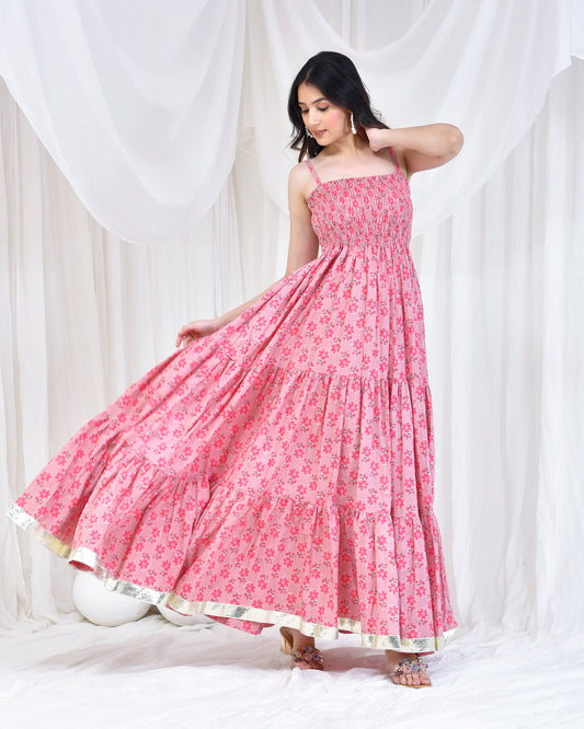 PINK HAND BLOCK PRINTED DRESS