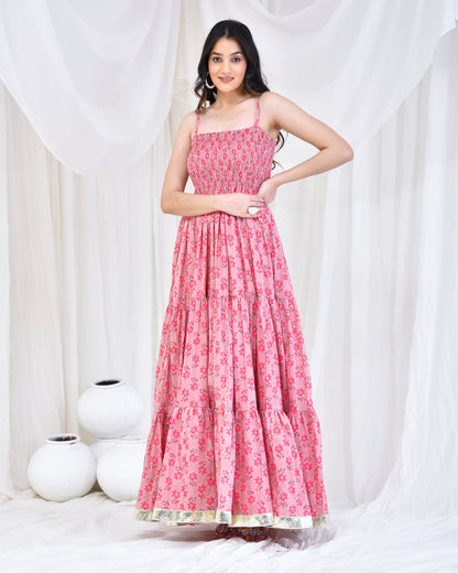 PINK HAND BLOCK PRINTED DRESS