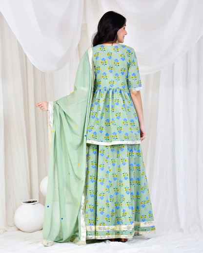 GREEN HAND BLOCK PRINTED SKIRT SET