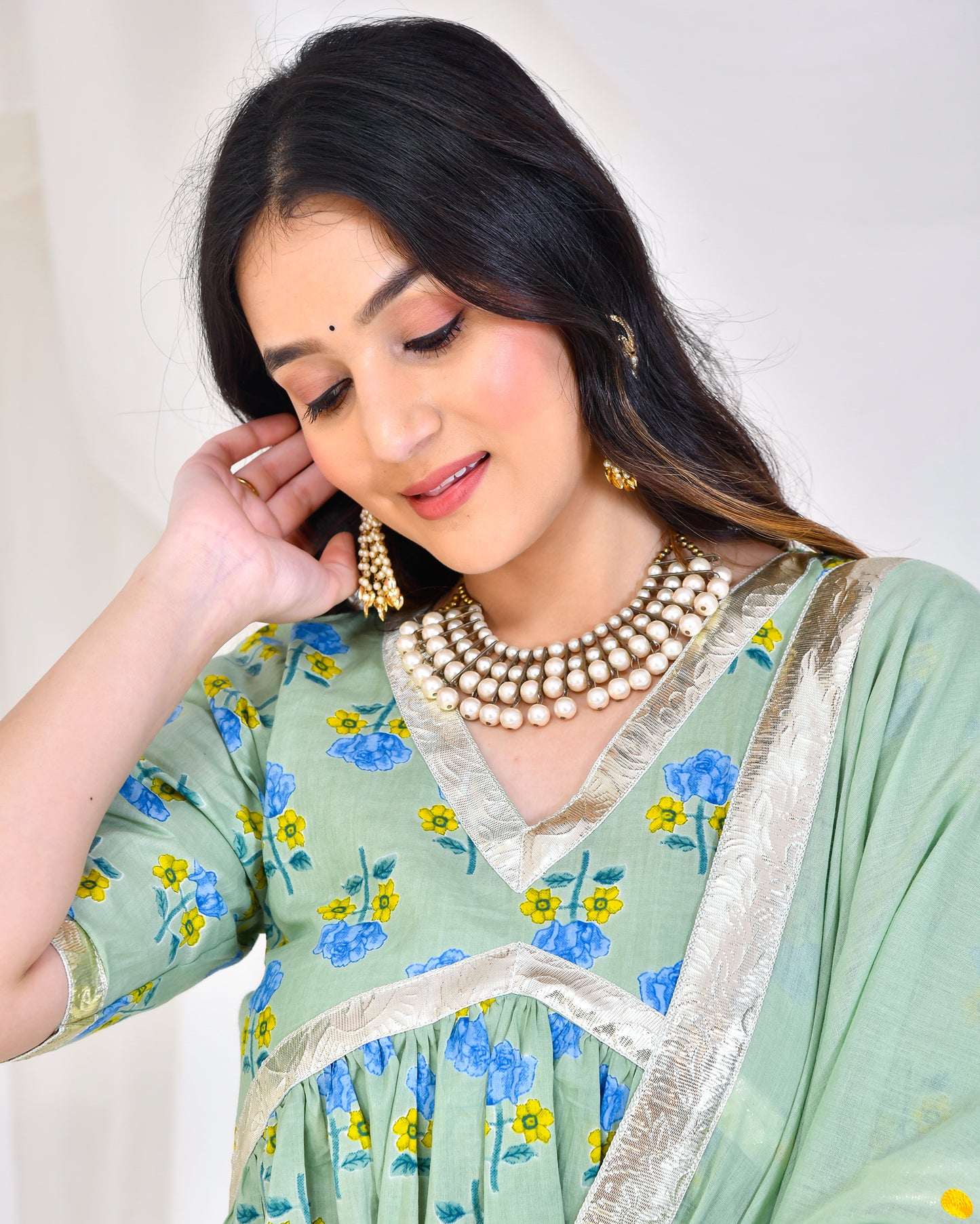 GREEN HAND BLOCK PRINTED SKIRT SET