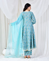 BLUE PRINTED COTTON ANARKALI SET