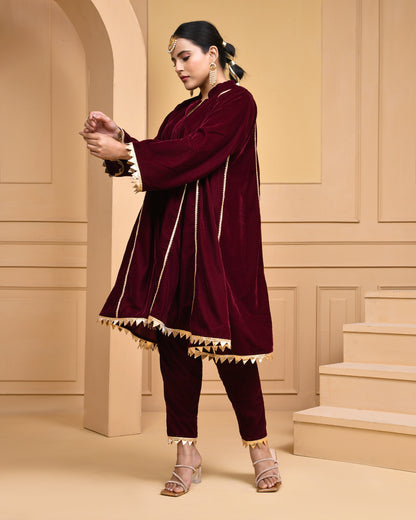 WINE VELVET KURTA SET
