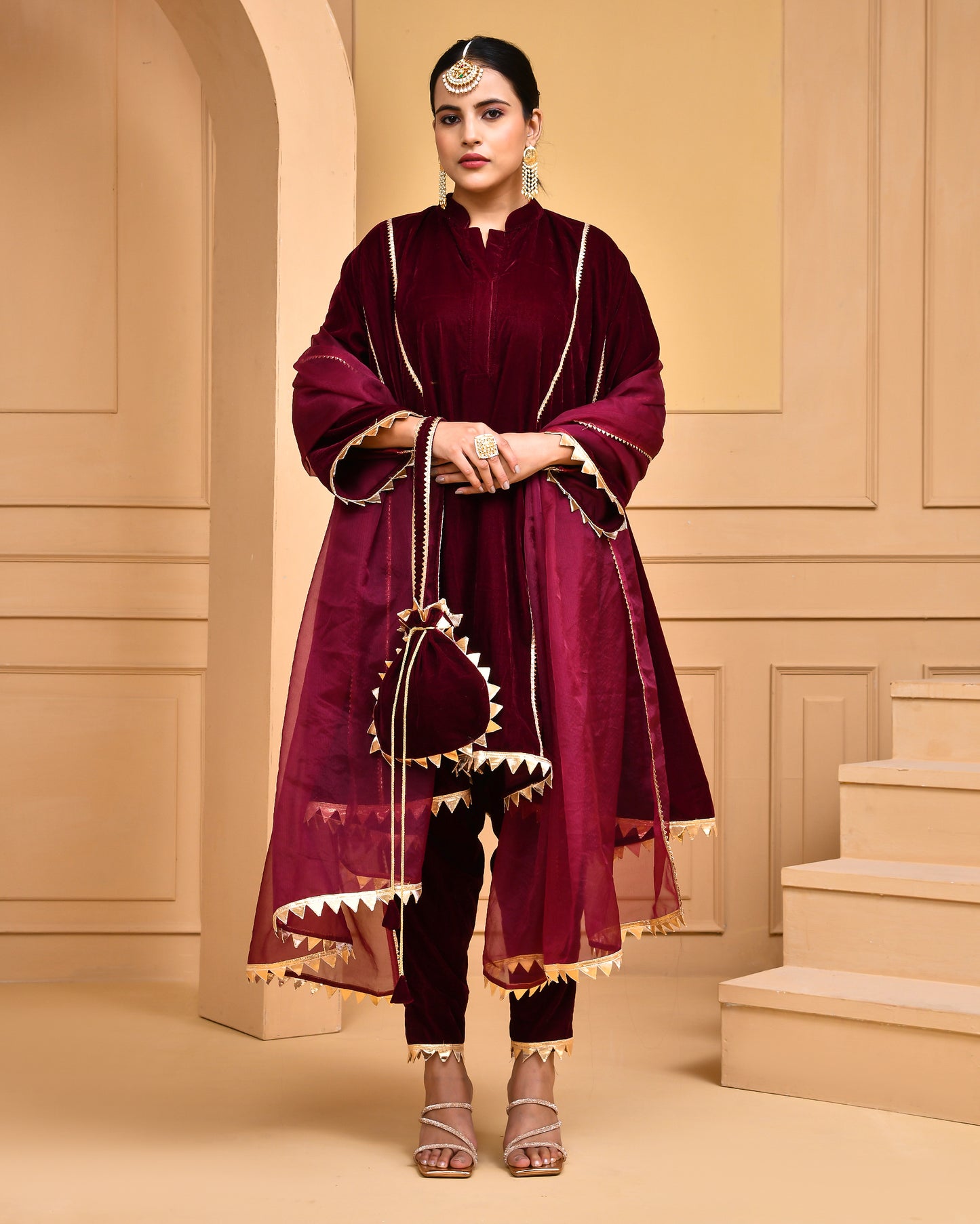 WINE VELVET KURTA SET
