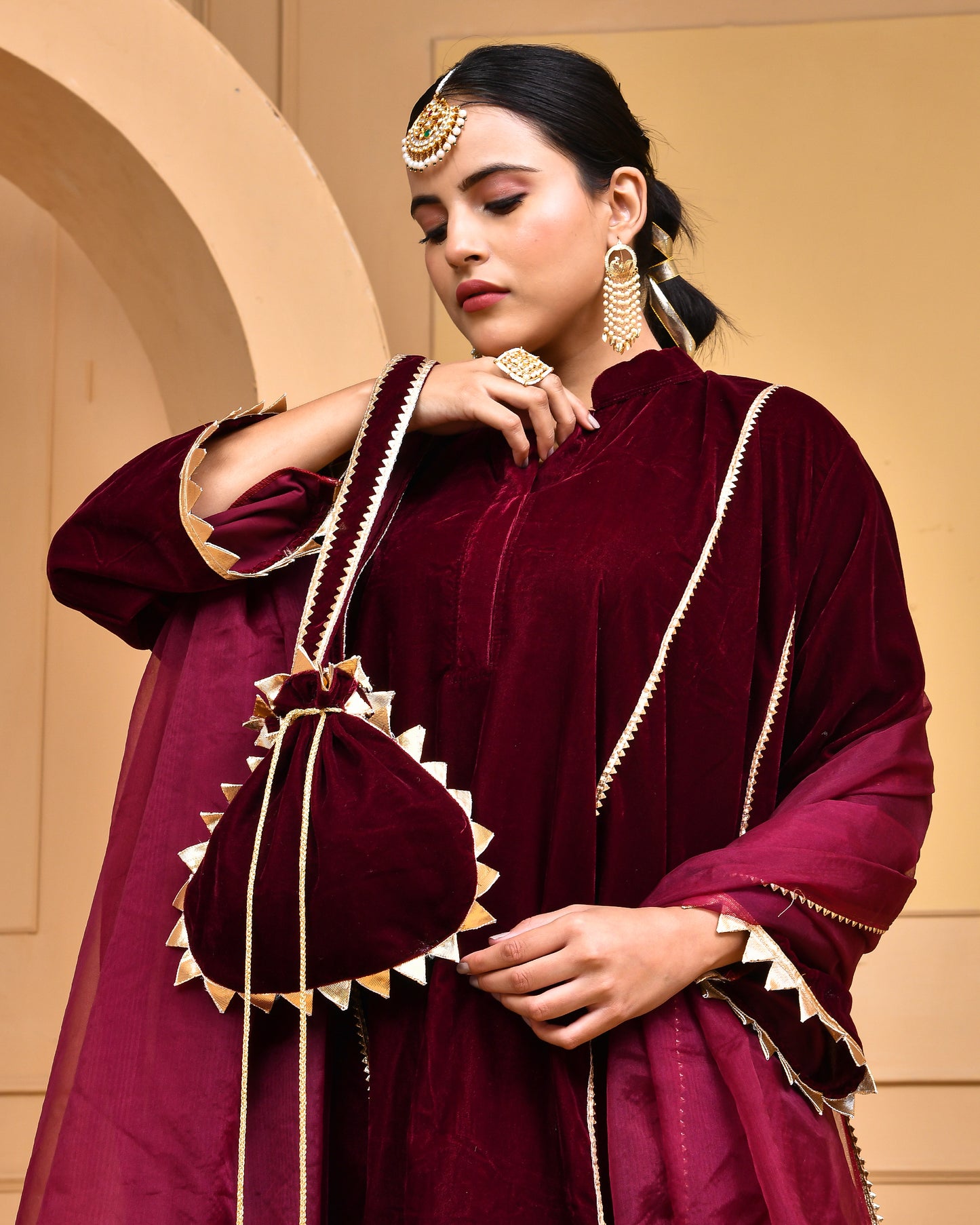 WINE VELVET KURTA SET