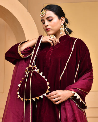 WINE VELVET KURTA SET