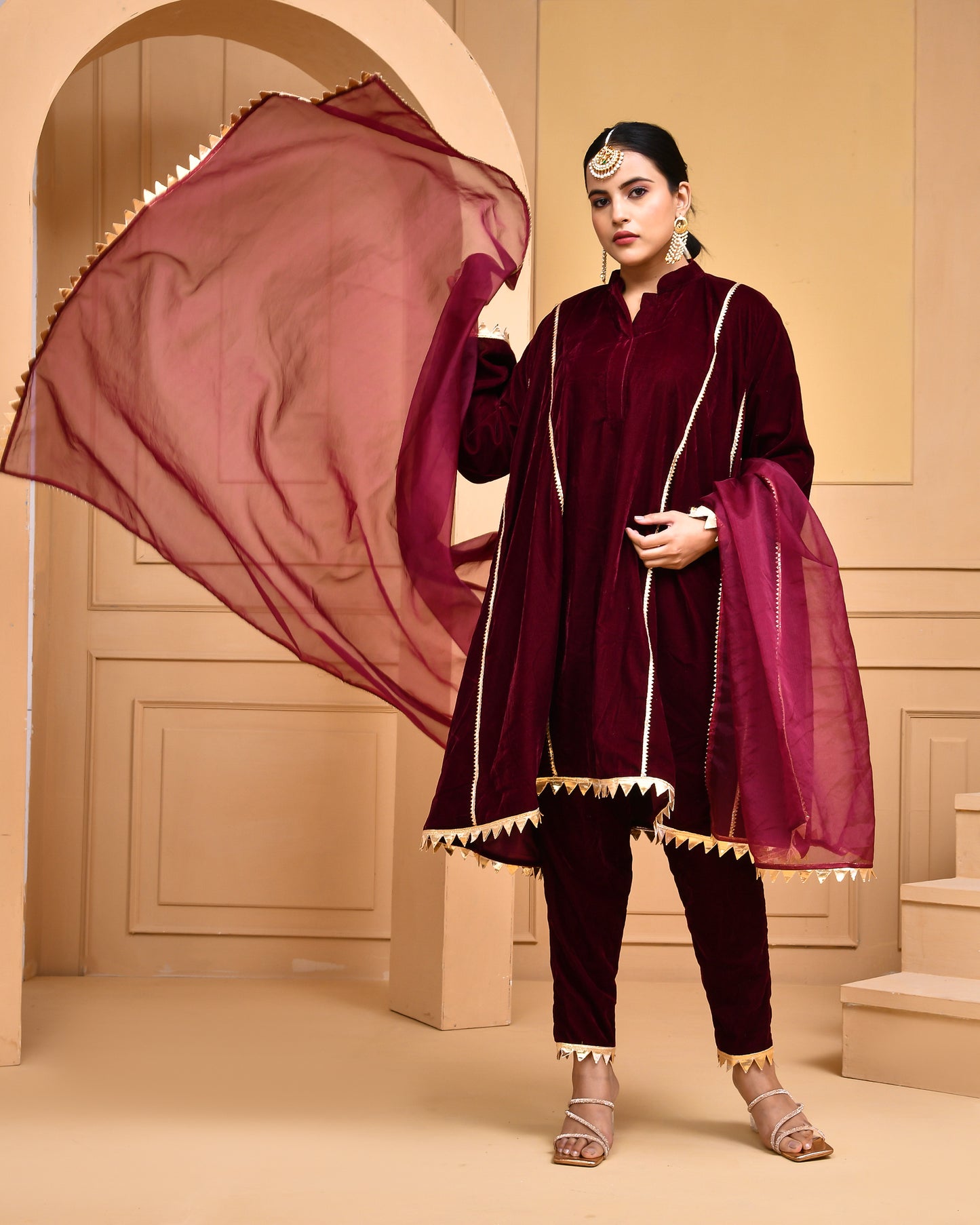 WINE VELVET KURTA SET