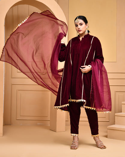 WINE VELVET KURTA SET
