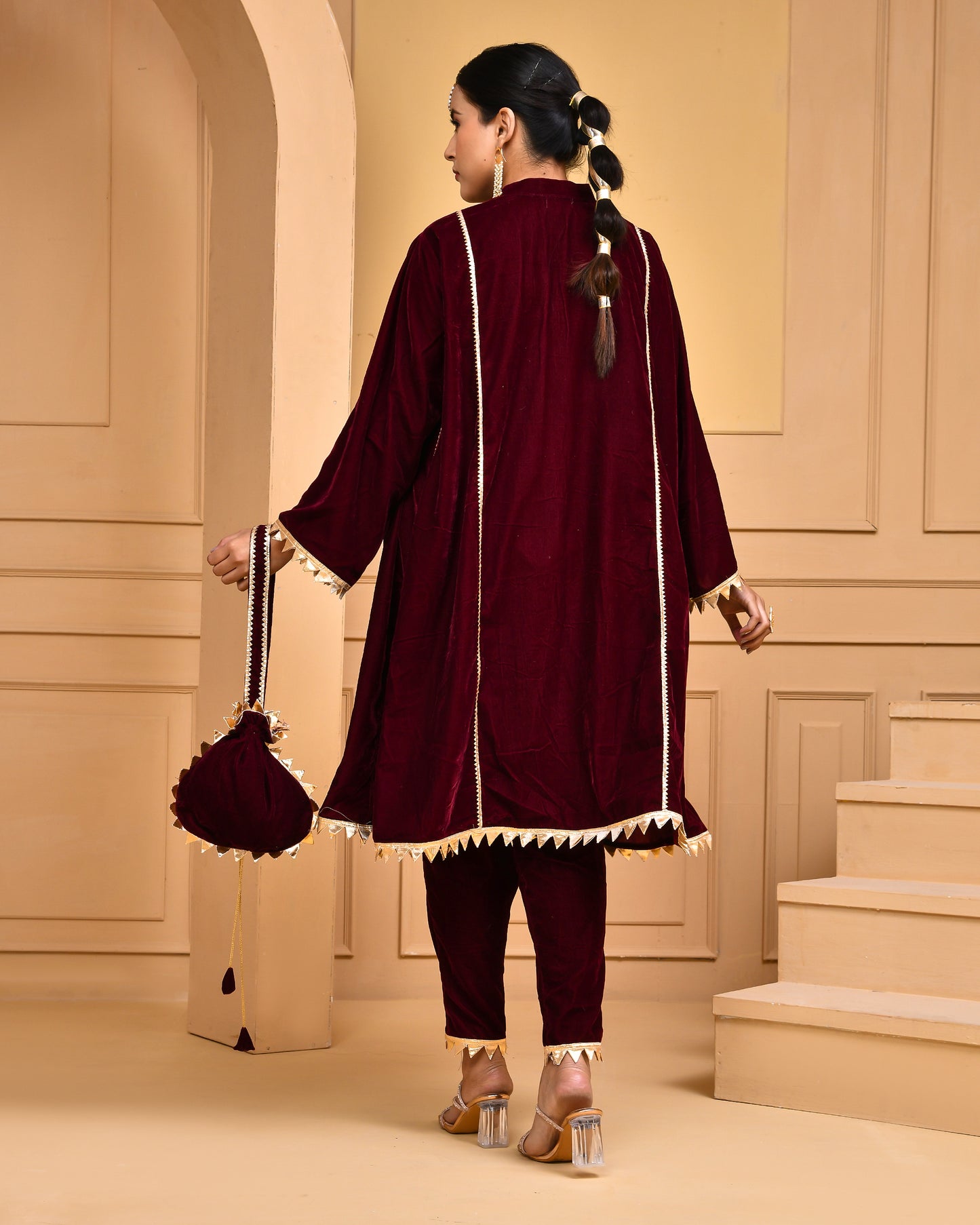 WINE VELVET KURTA SET