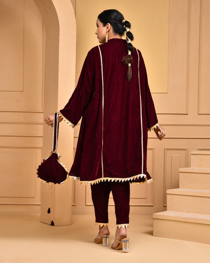 WINE VELVET KURTA SET