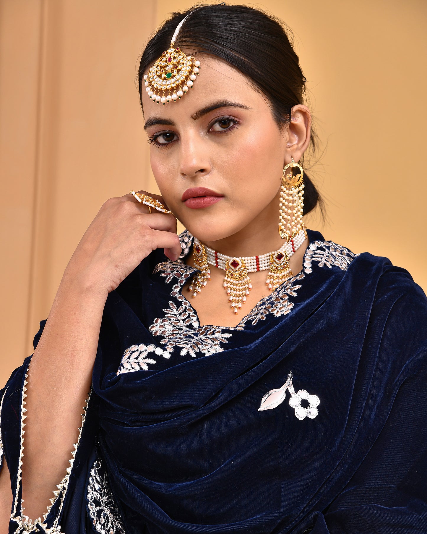 MIDNIGHT BLUE VELVET LEHENGA SET